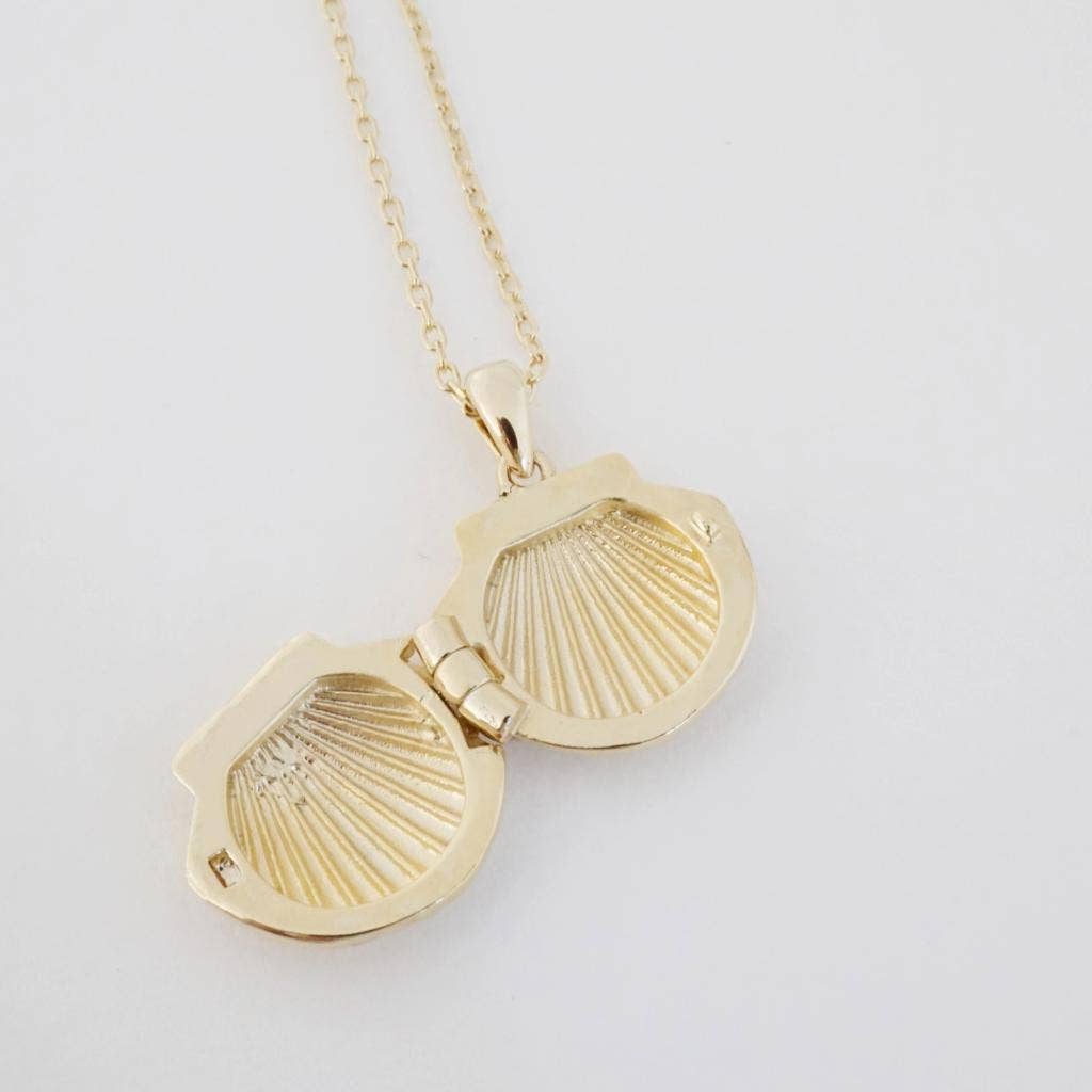 Shell Locket Necklace, Gold