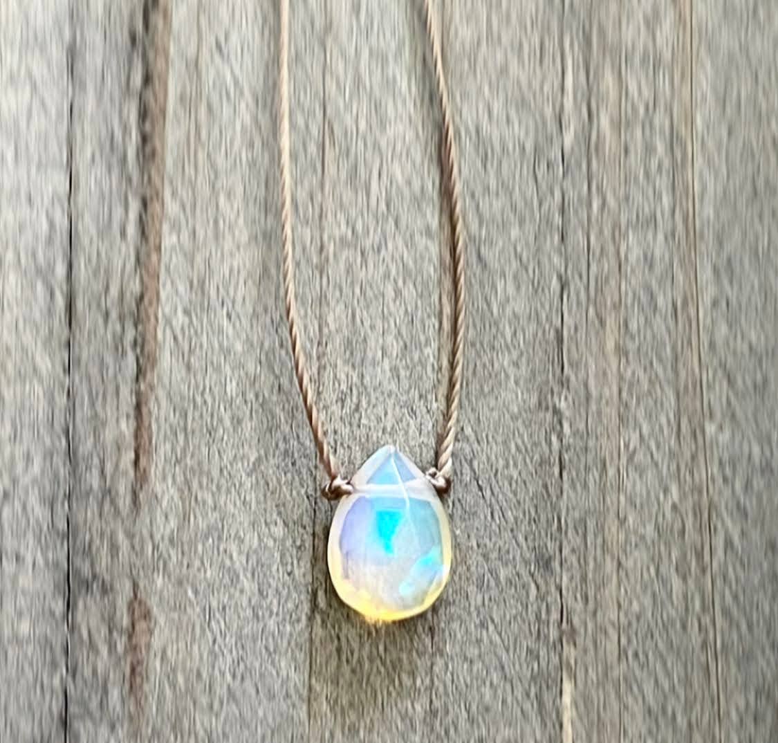 Ethiopian Opal Small Faceted Teardrop Necklace 16"