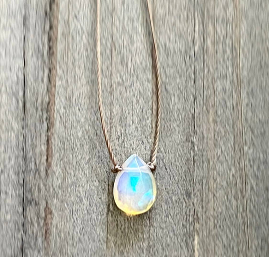Ethiopian Opal Small Faceted Teardrop Necklace 16"