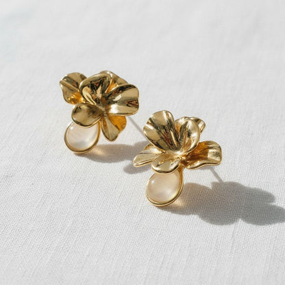 Floral Cat's Eye Earrings, Gold