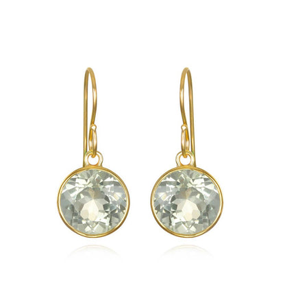 Bezeled Round Gemdrop Earrings, Green Amethyst, Gold, by Amelia Rose