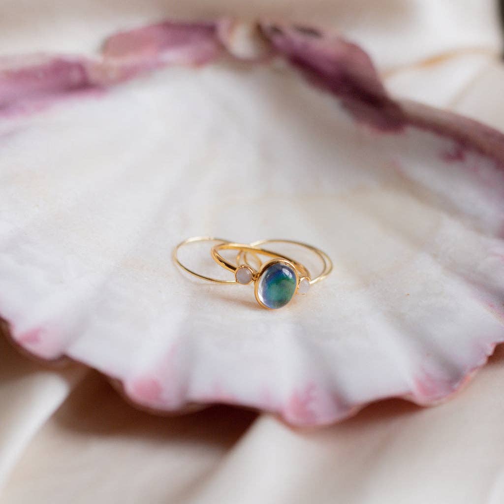 Moonstone Accent Mood Ring, Gold