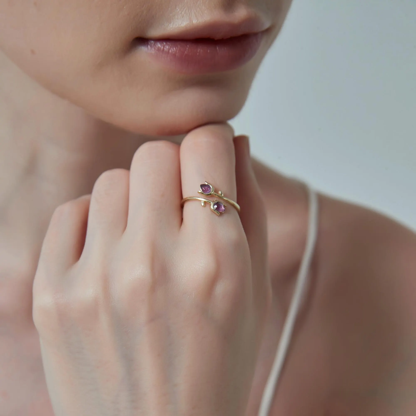 Amethyst Tulip Flower Stacking Ring, 925 Sterling Silver
