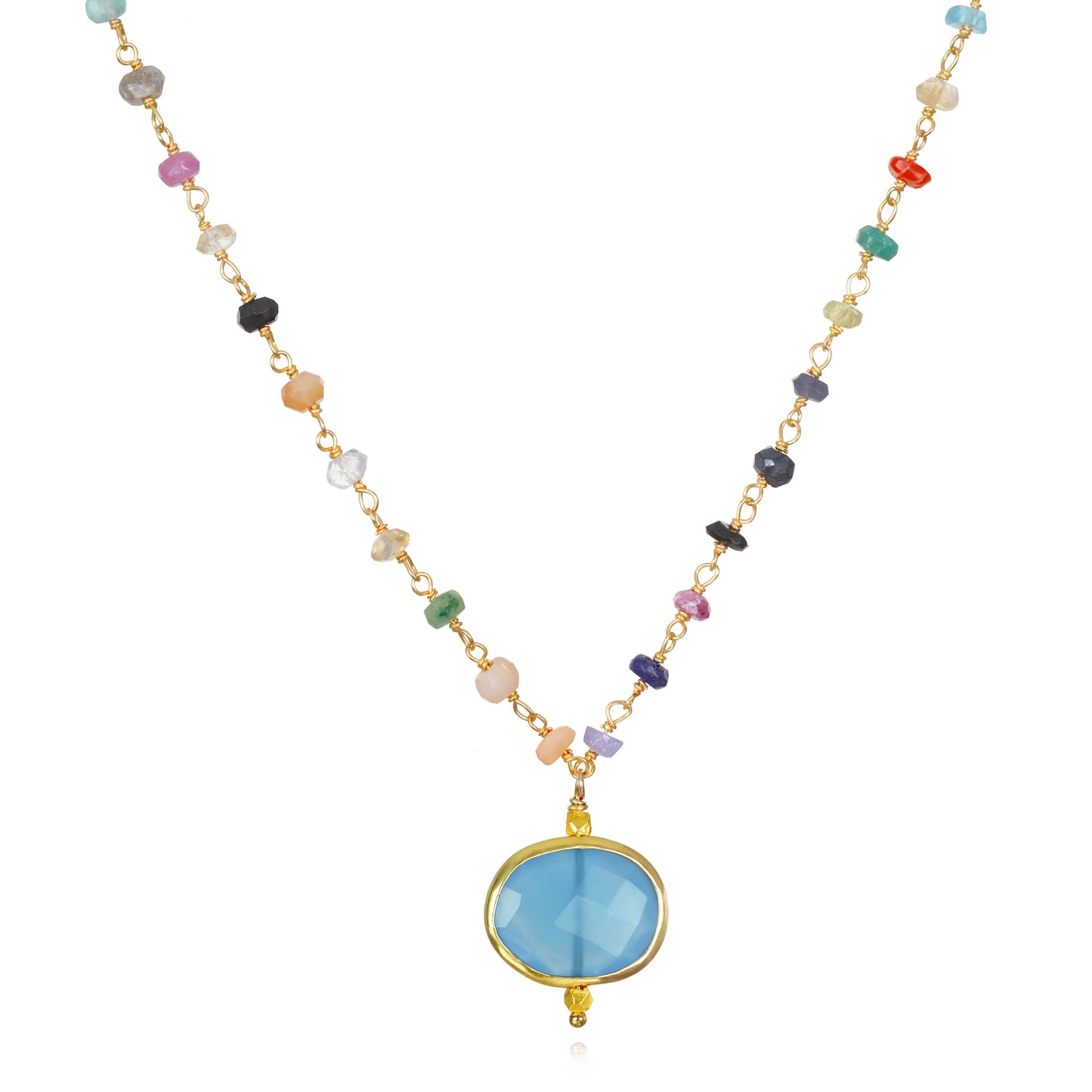 Rainbow Gemstone Necklace, Blue Chalcedony, Amelia Rose Jewelry
