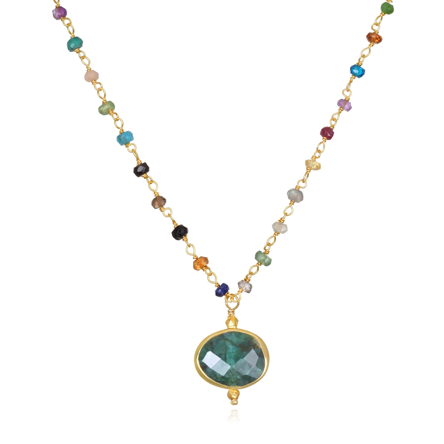 Rainbow Gemstone Necklace, Emerald, Amelia Rose Jewelry