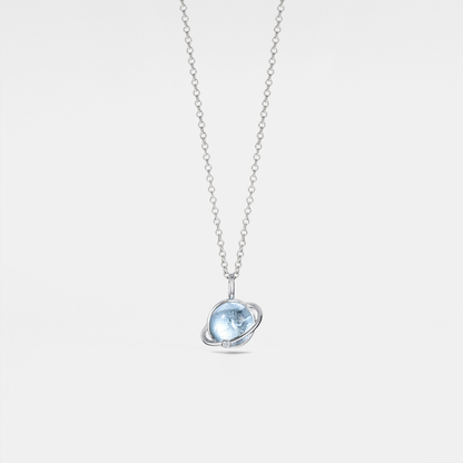 Blue Topaz Planet Saturn Pendant in 925 Sterling Silver