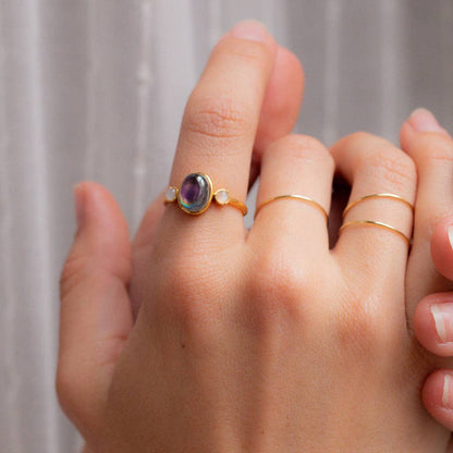 Moonstone Accent Mood Ring, Gold