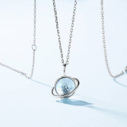 Blue Topaz Planet Saturn Pendant in 925 Sterling Silver
