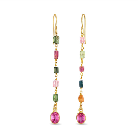 Gold Tourmaline & Pink Topaz Dangles, Amelia Rose Jewelry