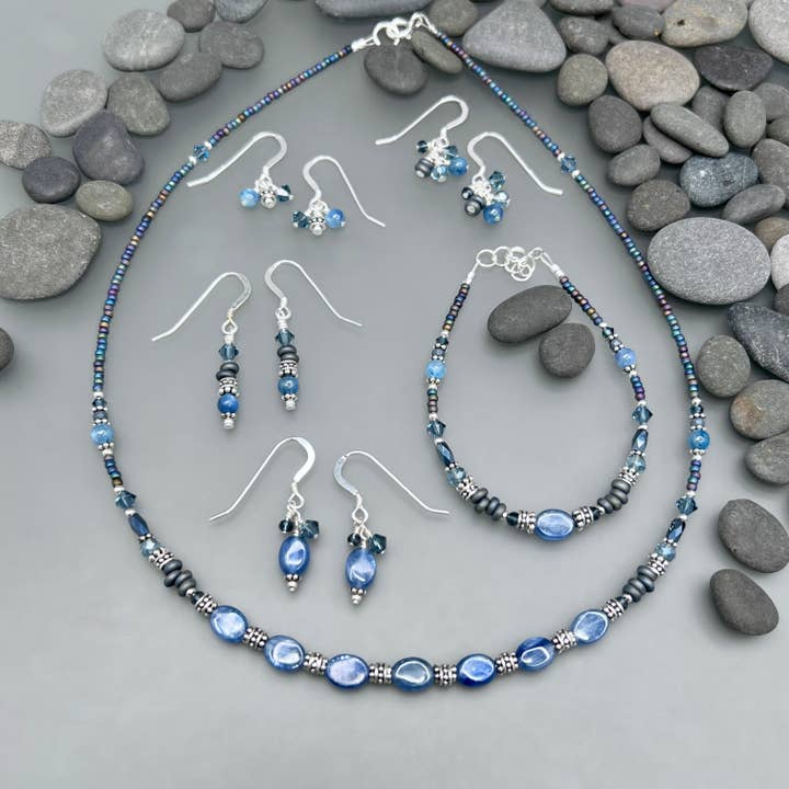 Rainstorm Kyanite Jewelry Collection, Handmade in Wisconsin