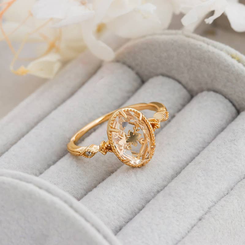 Clear Quartz Ring with Gold Detailing