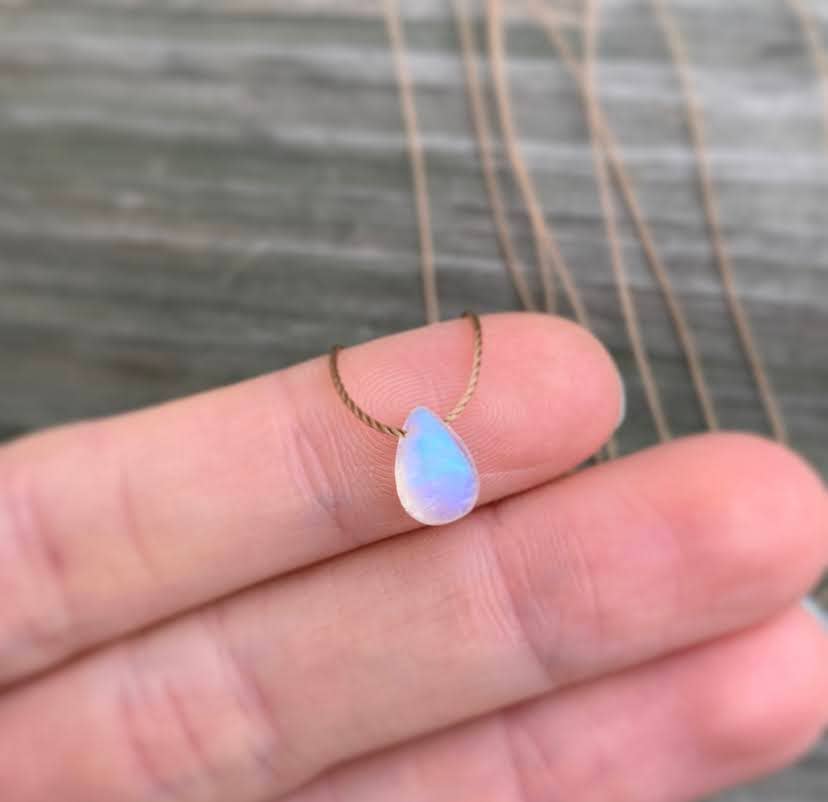 Moonstone Smooth Small Teardrop Necklace: 18"