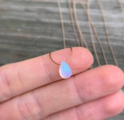 Moonstone Smooth Small Teardrop Necklace: 18"