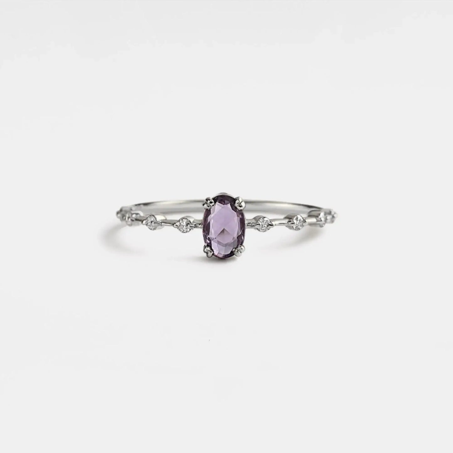 Oval Cut Natural Amethyst Ring, 925 Sterling Silver