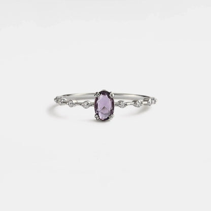 Oval Cut Natural Amethyst Ring, 925 Sterling Silver