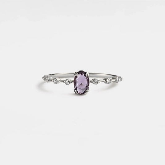 Oval Cut Natural Amethyst Ring, 925 Sterling Silver