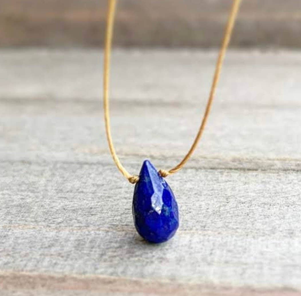 Lapis Lazuli Faceted Teardrop Necklace: 18 inches