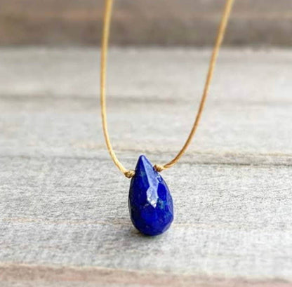 Lapis Lazuli Faceted Teardrop Necklace: 18 inches