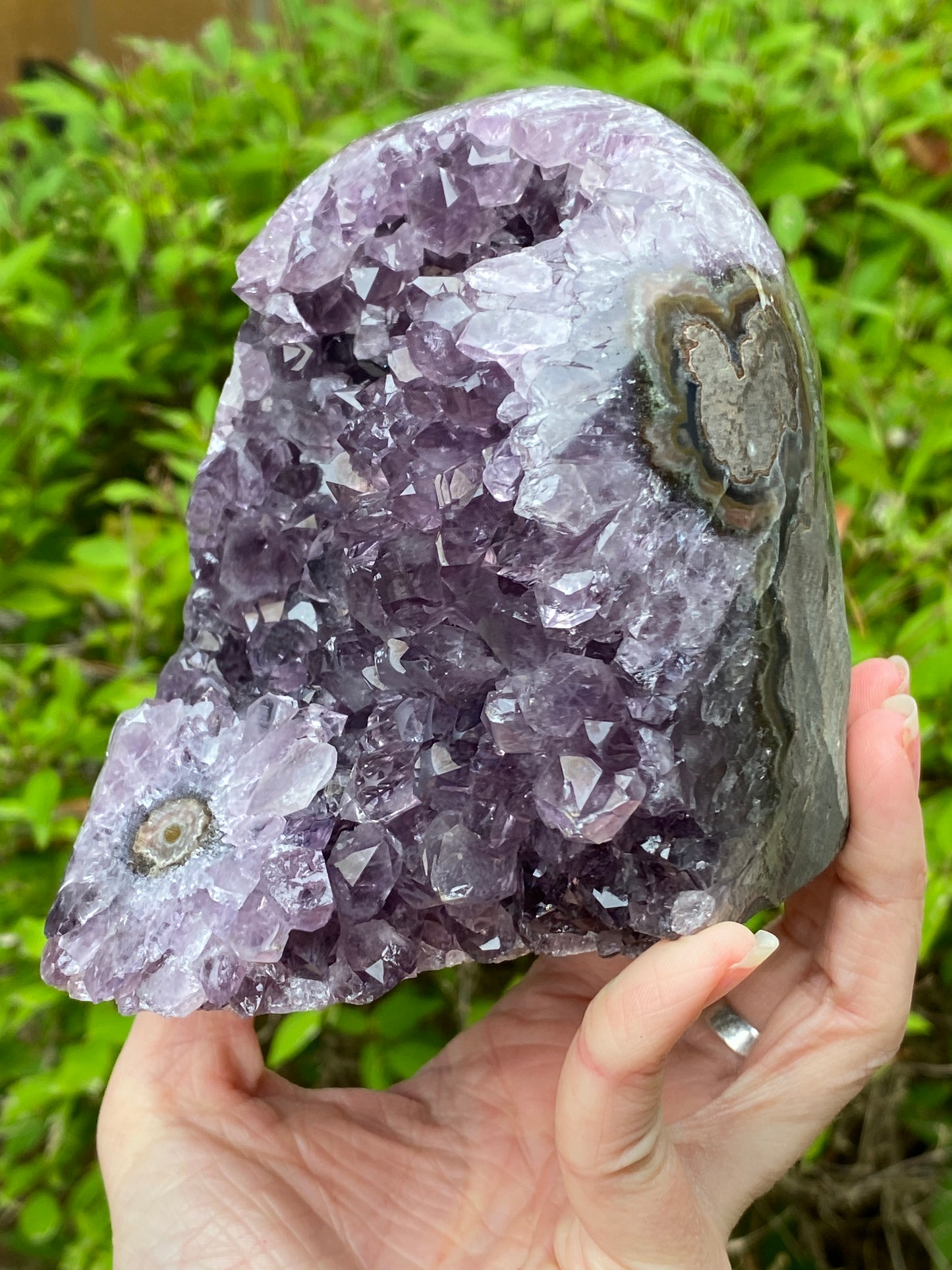 Amethyst Cutbase Geode with stalactite