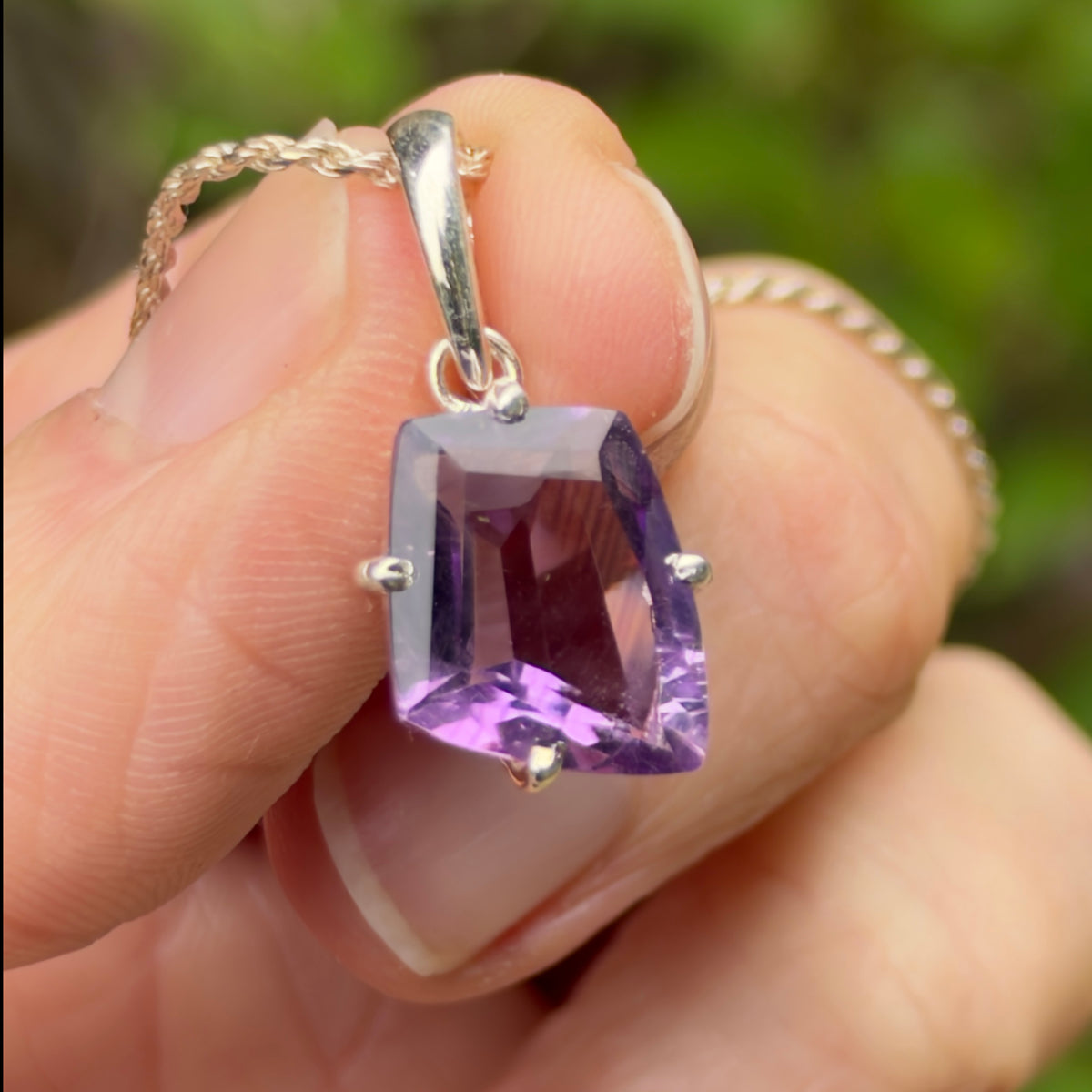 Amethyst Gem Pendant, Sterling Silver, Natural, Freeform Faceted Amethyst Gem
