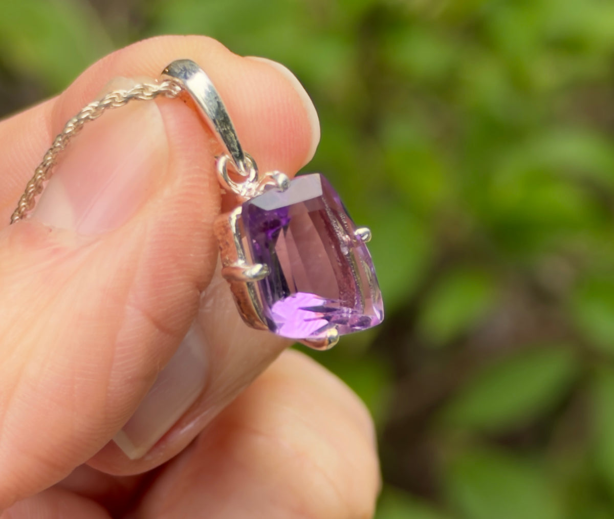 Amethyst Gem Pendant, Sterling Silver, Natural, Freeform Faceted Amethyst Gem