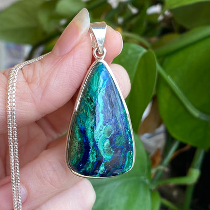 Azurite, Chrysocolla, Malachite Pendant, Sterling Silver