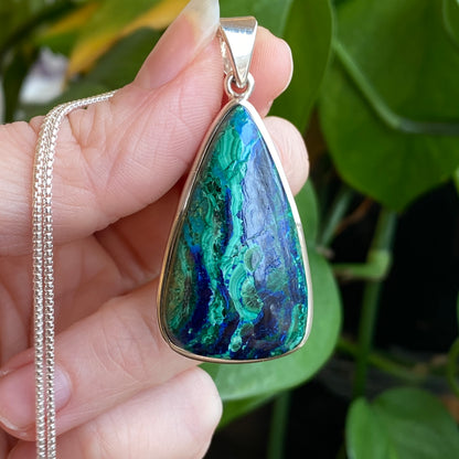 Azurite, Chrysocolla, Malachite Pendant, Sterling Silver