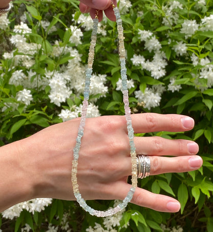 Aquamarine, Morganite Crystal Necklace