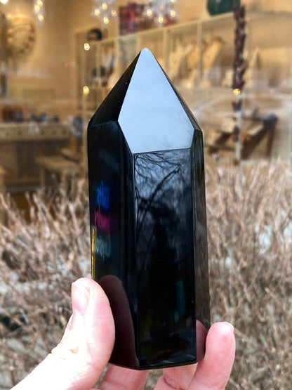 Natural Black Obsidian Tower
