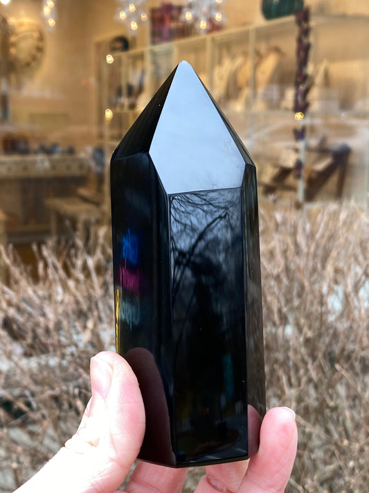 Natural Black Obsidian Tower