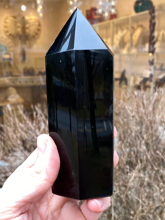 Natural Black Obsidian Tower