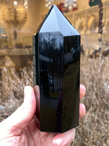 Natural Black Obsidian Tower