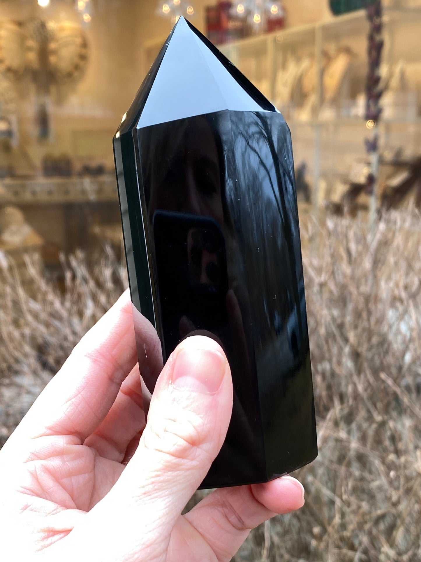 Natural Black Obsidian Tower