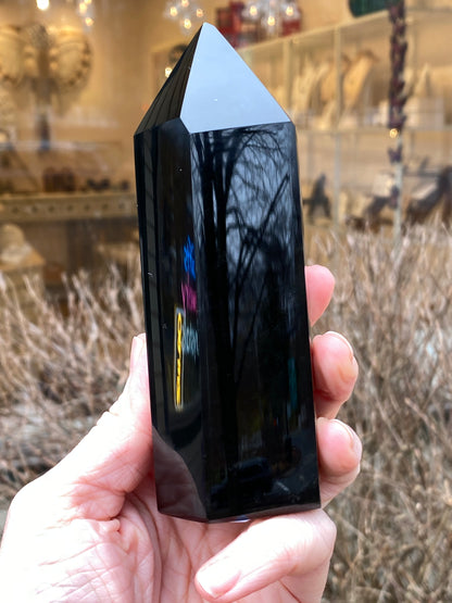 Natural Black Obsidian Tower