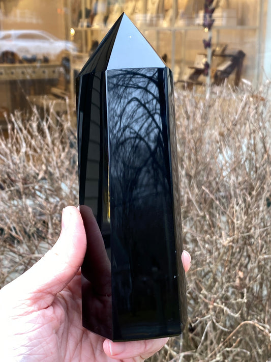 Natural Black Obsidian Tower
