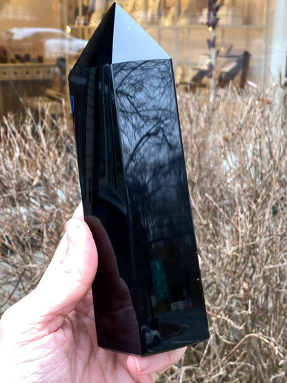 Natural Black Obsidian Tower