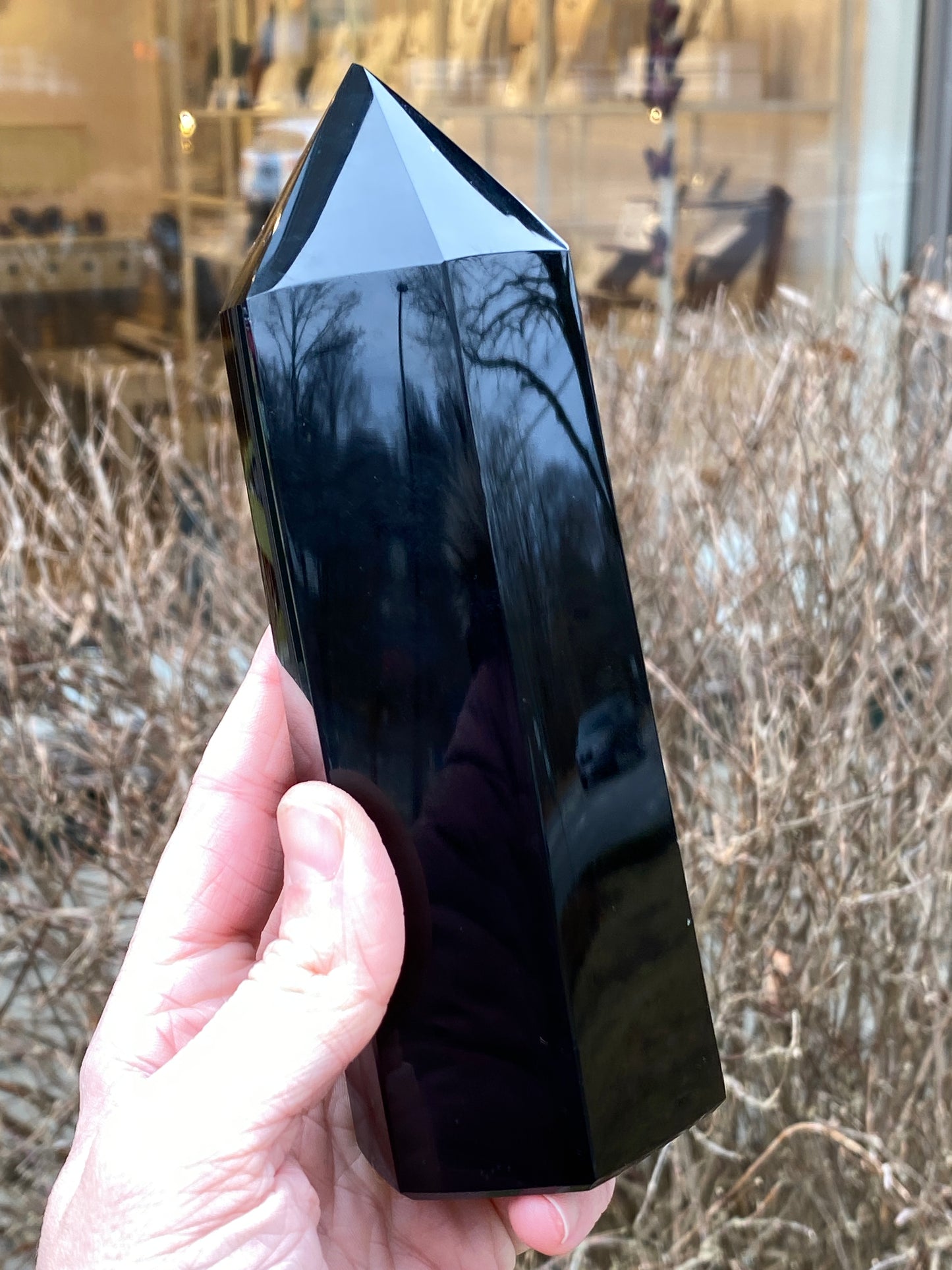 Natural Black Obsidian Tower