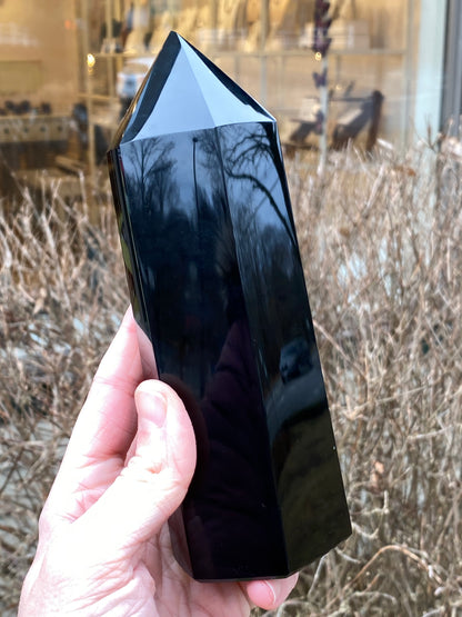 Natural Black Obsidian Tower