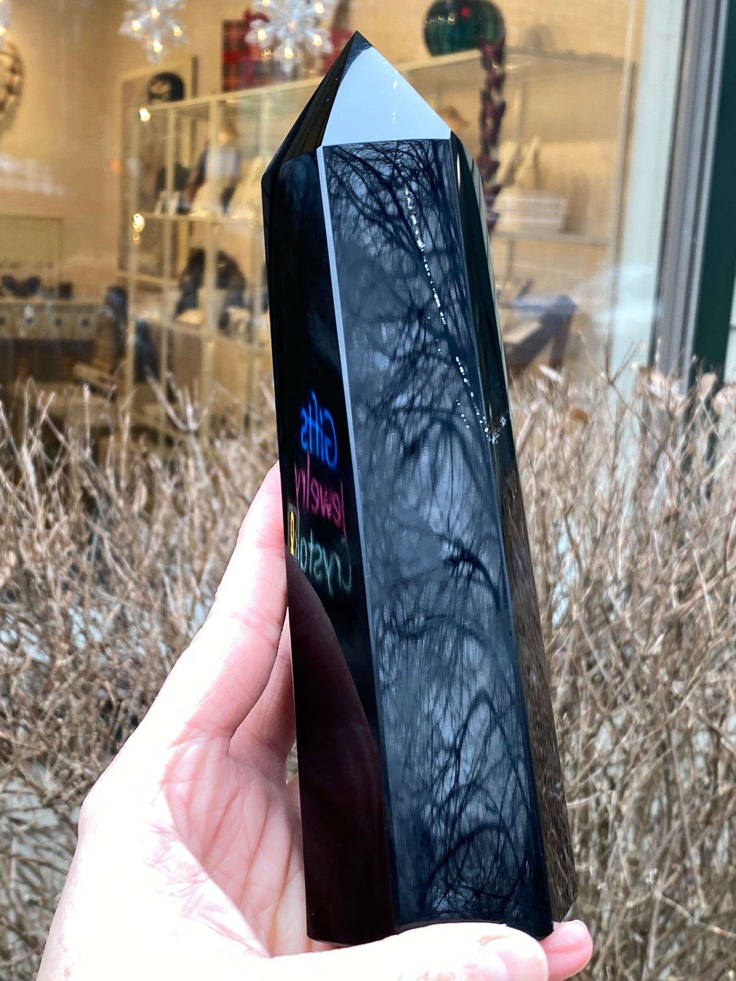 Natural Black Obsidian Tower