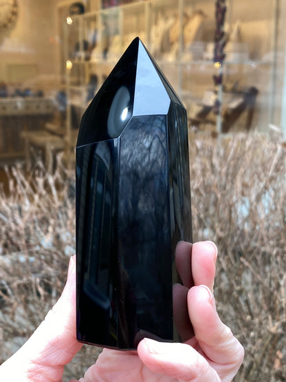 Natural Black Obsidian Tower