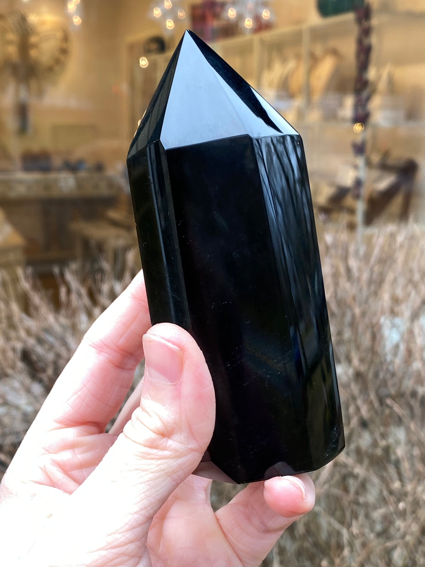 Natural Black Obsidian Tower