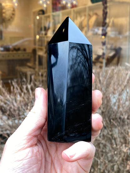 Natural Black Obsidian Tower