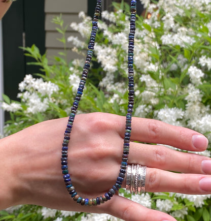 High Fire Black Opal Necklace, Stayish Mine