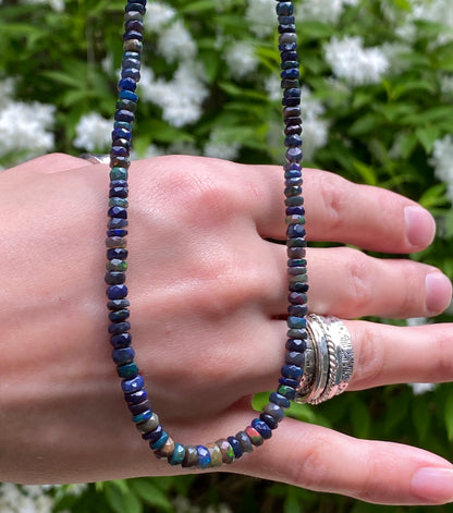 High Fire Black Opal Necklace, Stayish Mine