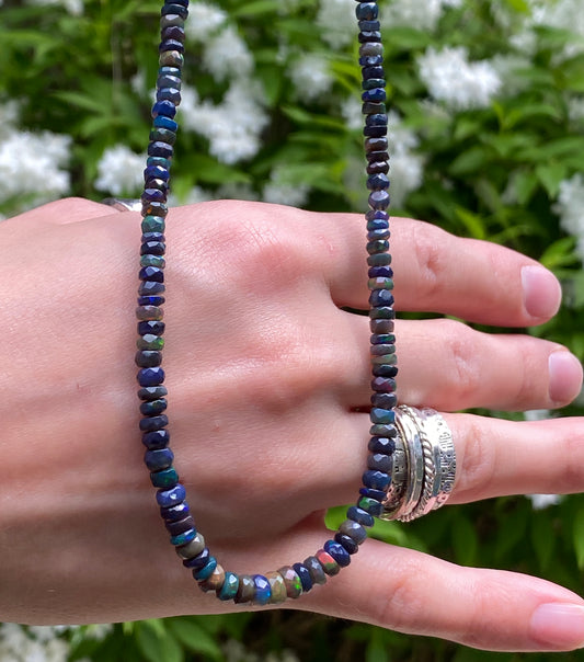 High Fire Black Opal Necklace, Stayish Mine