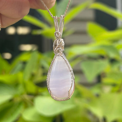 Blue Lace Agate Wire Wrapped Pendant, Made in Store