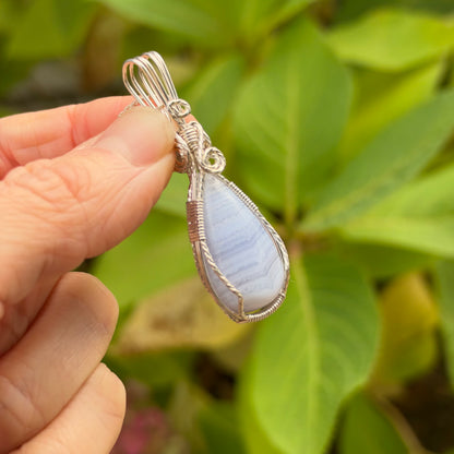 Blue Lace Agate Wire Wrapped Pendant, Made in Store