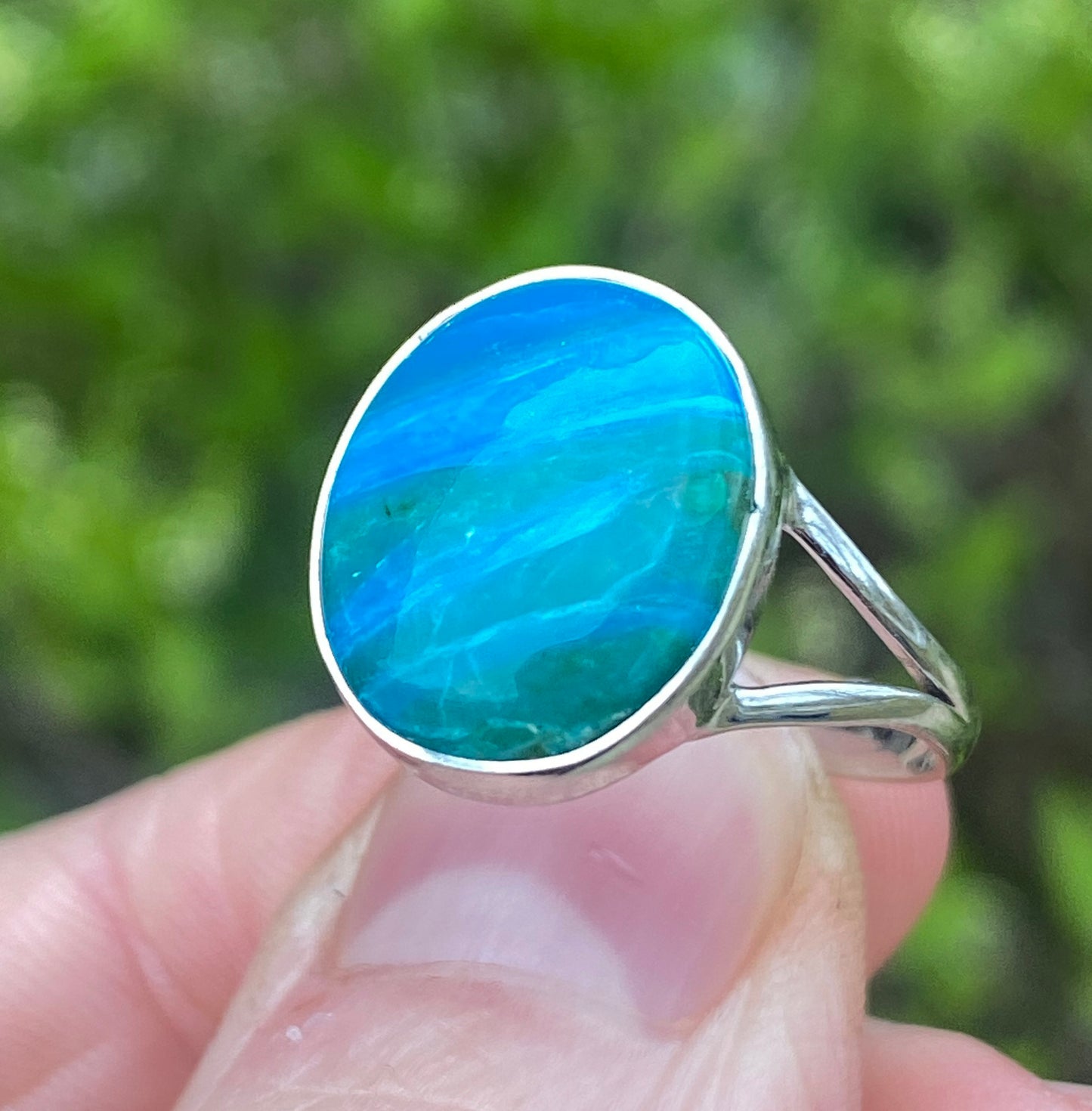 Peruvian Blue Opal Ring, Size 8, Sterling Silver