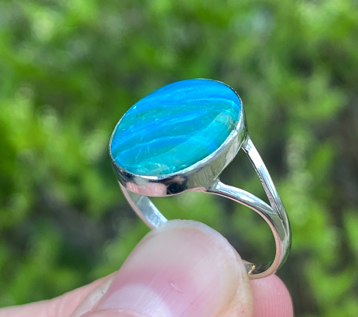 Peruvian Blue Opal Ring, Size 8, Sterling Silver