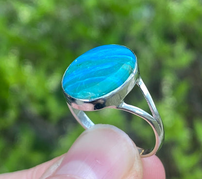 Peruvian Blue Opal Ring, Size 8, Sterling Silver